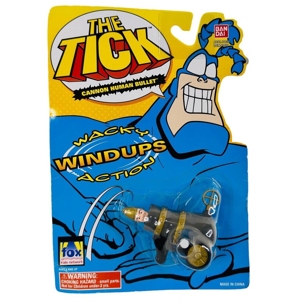 5 for $25| VTG 1995 Bandai The Tick Wacky Windup‎ Action Cannon Human Bullet Toy